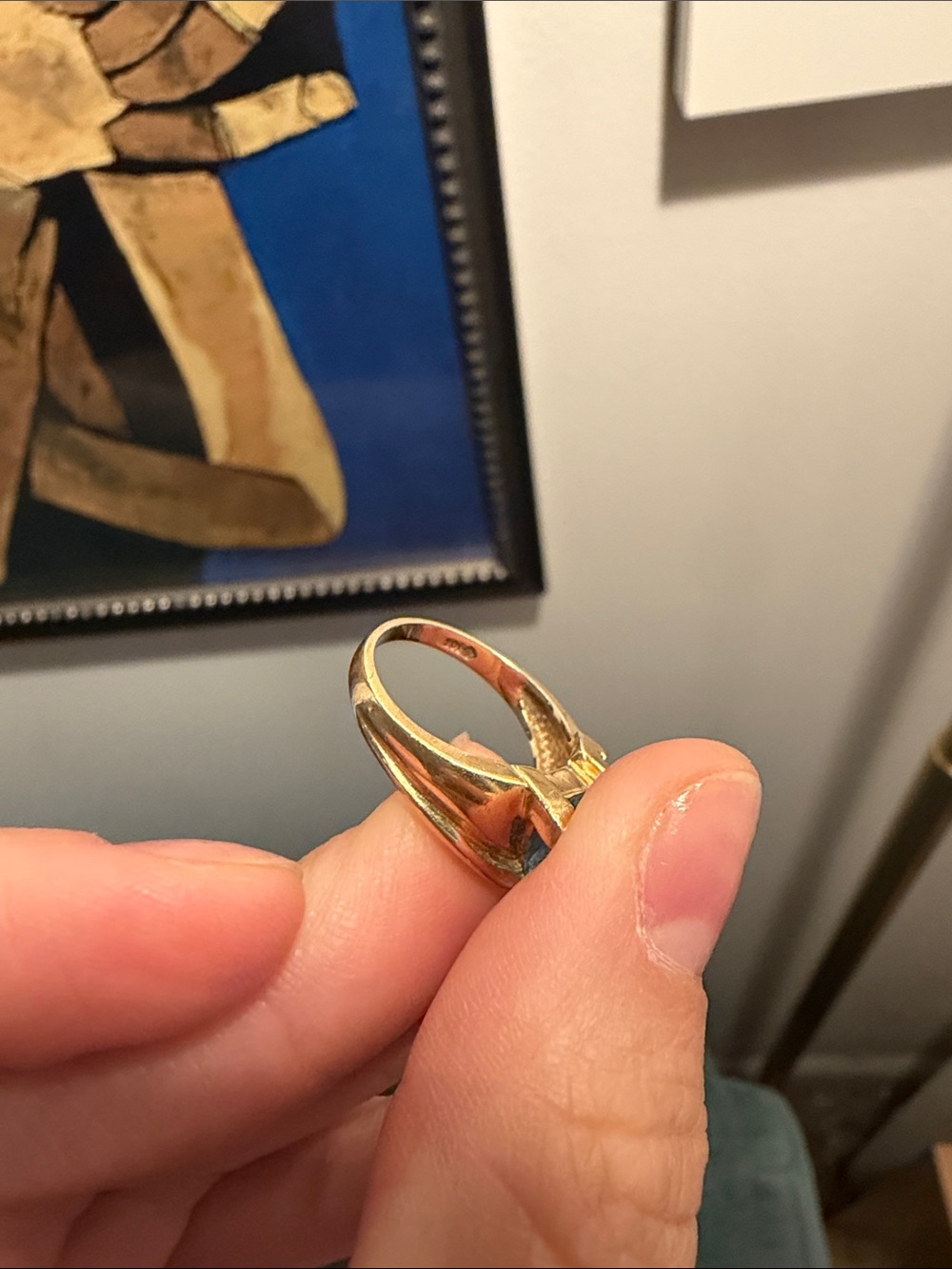 Vintage Gold Cocktail Ring with Blue Topaz and Diamonds - Picture 6 of 6